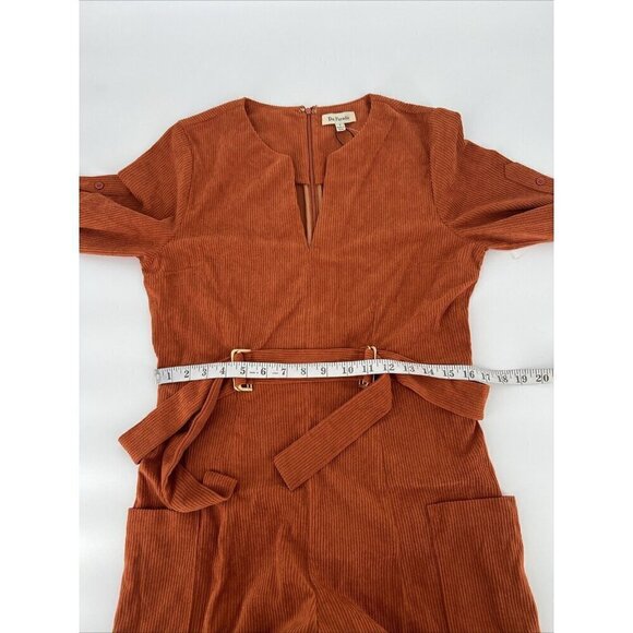Du Paradis Womens Size Small Rust Orange Belted Corduroy Jumpsuit New Fall New - Picture 10 of 13